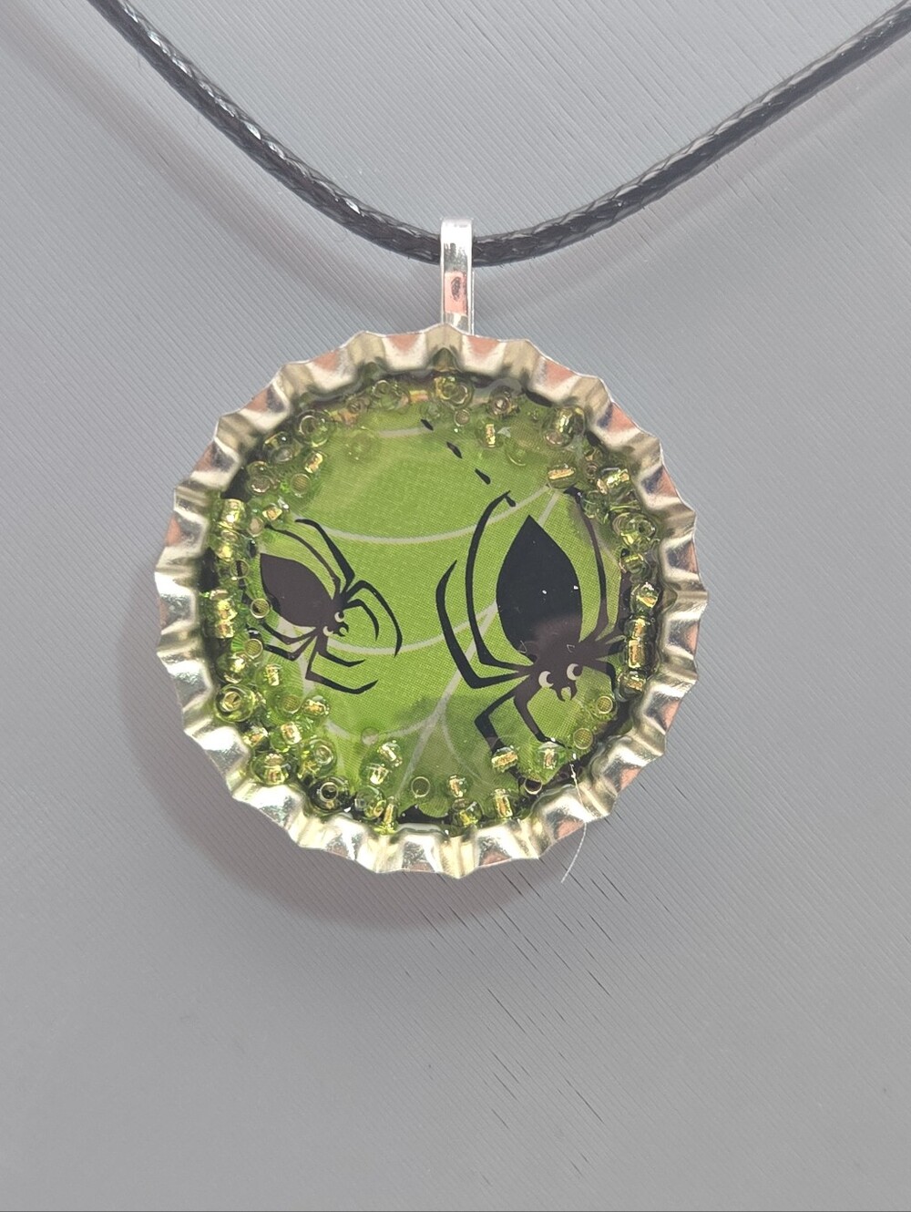 Handmade Halloween Spider Bottle Cap Necklace